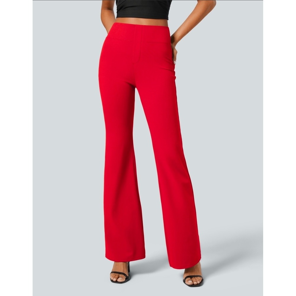 Halara Flex High Waisted Back Side Pocket Slight Flare Work Pants Red Size M NWT